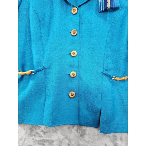 Vintage Leslie Fay Short Sleeve Blazer Striped Pleated Skirt Set Size 12 Blue - Picture 3 of 16